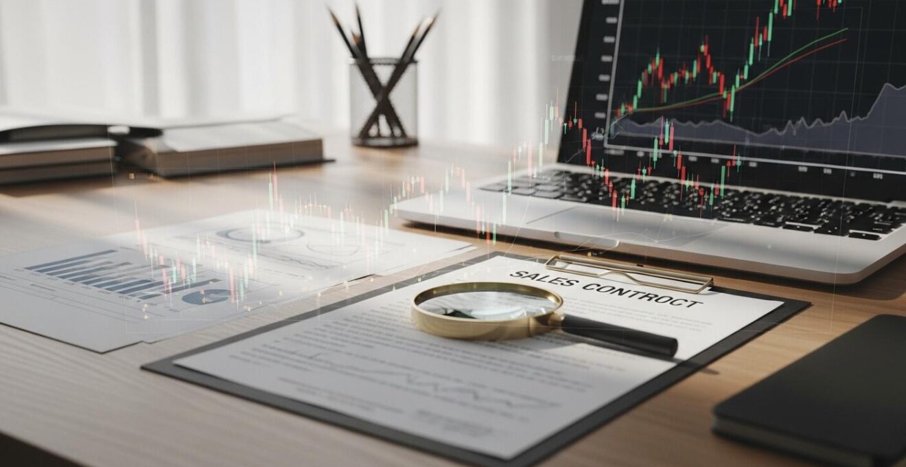 Illustration symbolique d'une enquête financière et stratégique pour une reprise d'entreprise