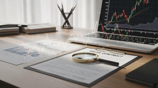 Illustration symbolique d'une enquête financière et stratégique pour une reprise d'entreprise