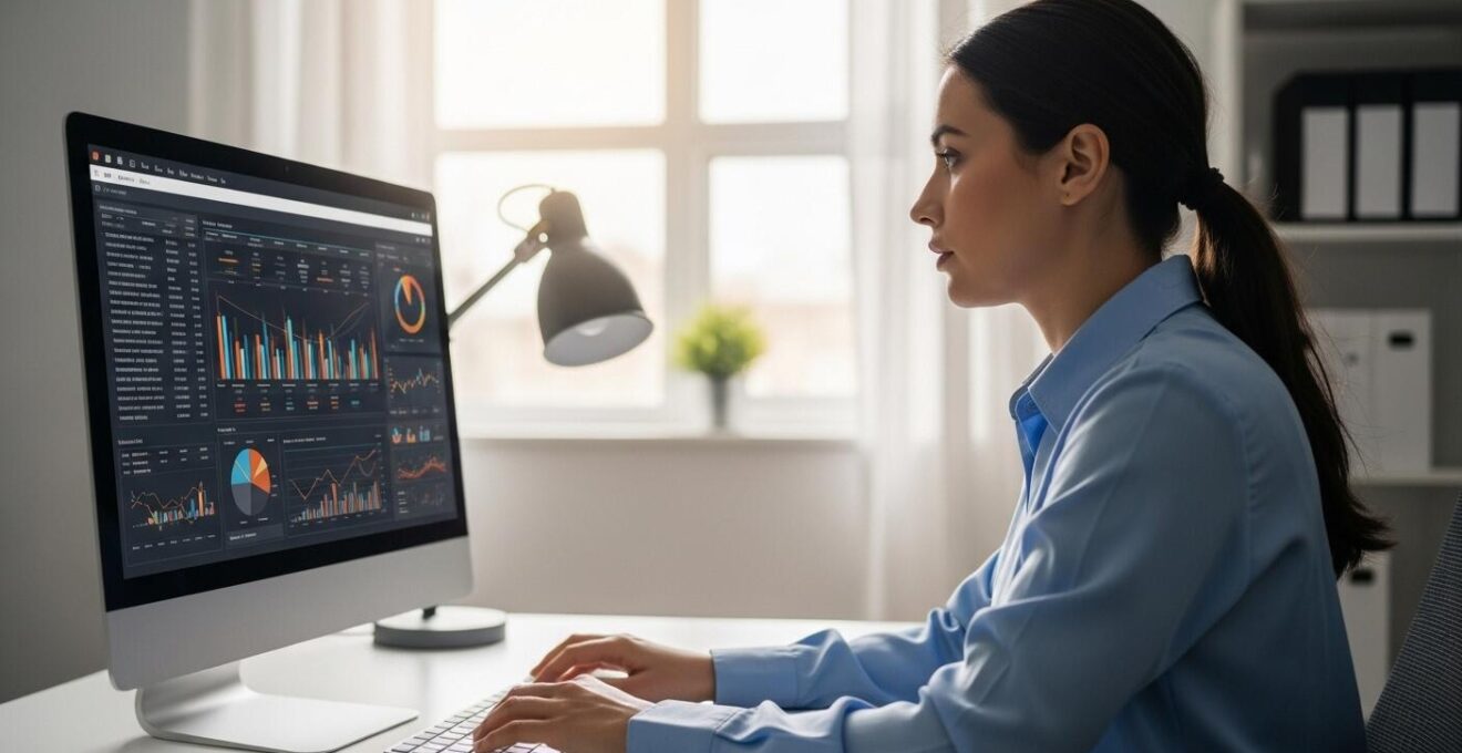 Un expert concentré analysant un graphique financier sur un écran dans un bureau moderne