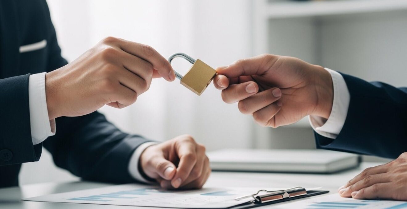 Une représentation symbolique de la négociation financière pour une reprise d'entreprise, avec un dirigeant convaincant un banquier