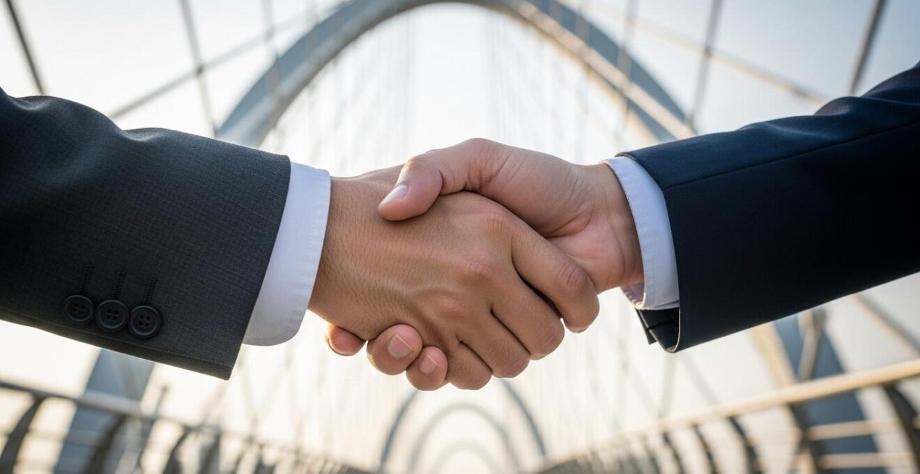 Deux personnes serrant la main symbolisant un accord solide lors d'une reprise d'entreprise