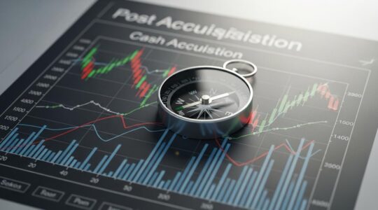 Une boussole stylisée placée sur un plan financier digital affichant des graphiques et chiffres, symbolisant la gestion et le pilotage de la trésorerie sur 12 mois